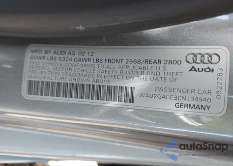 2012 Audi A7 Premium from USA, damaged, VIN WAU2GAFC3CN134940